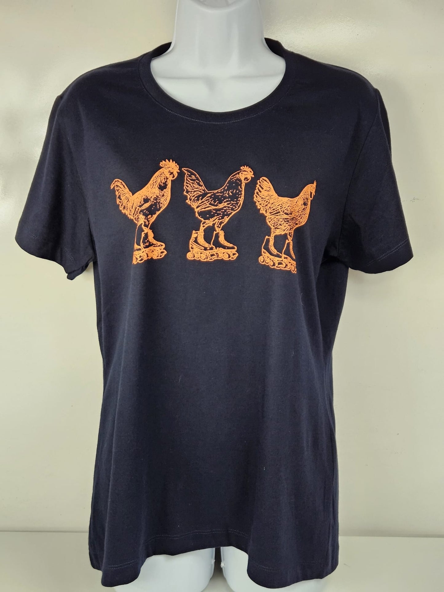 roller skateing chickens ladies t shirt