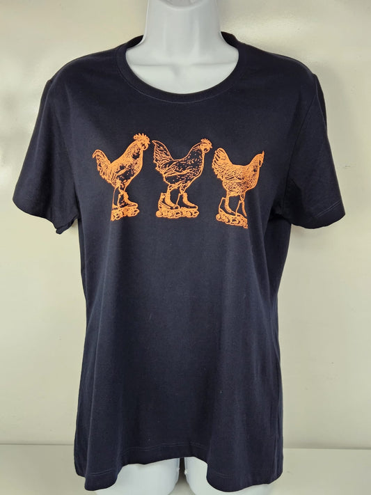 roller skateing chickens ladies t shirt
