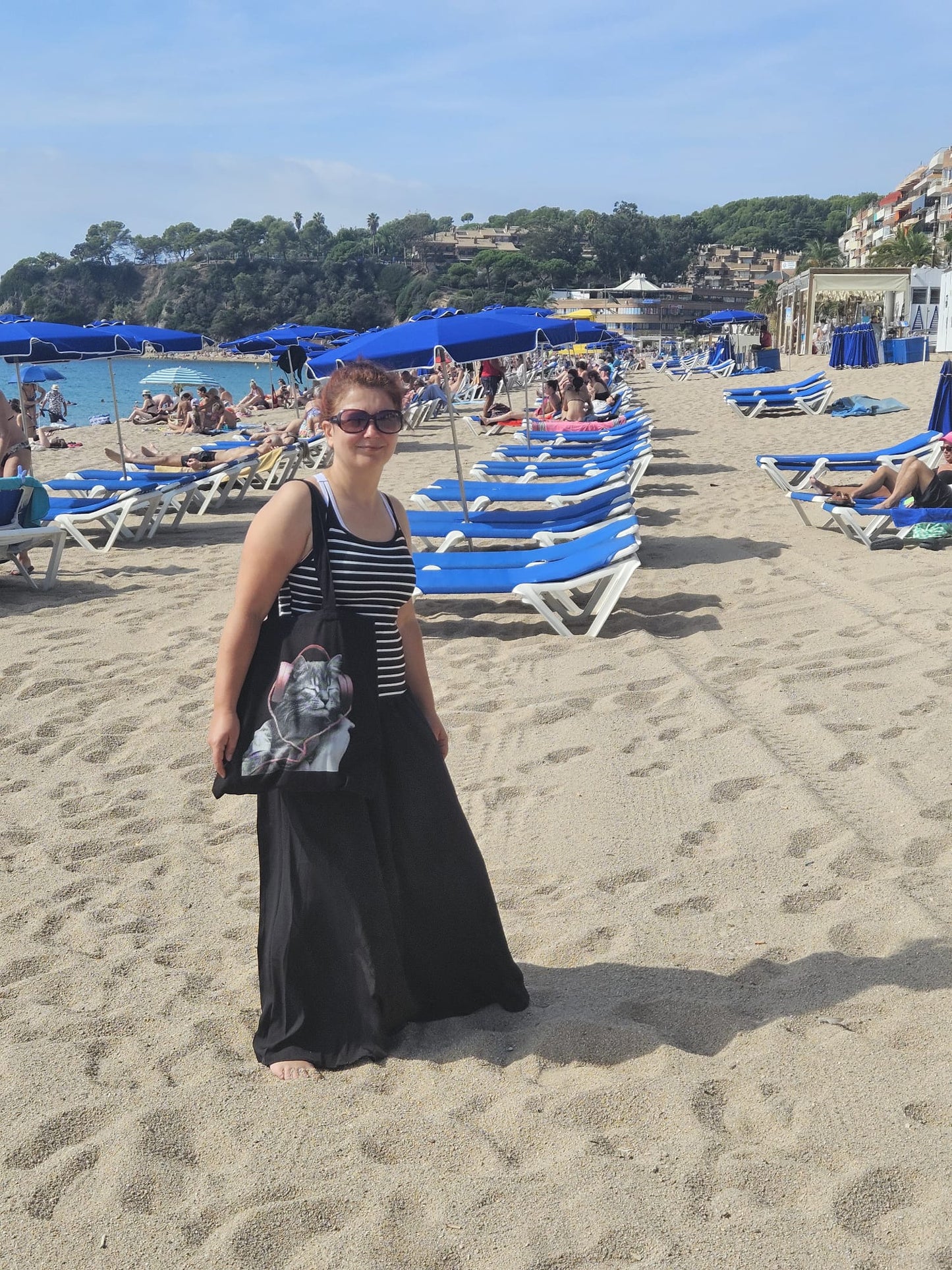 Cat with headphone Organic tote bag