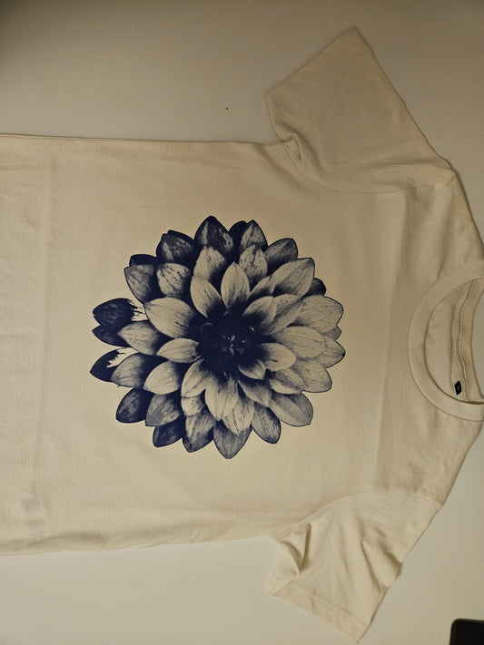 Blue dahlia flower print unisex organic t shirt